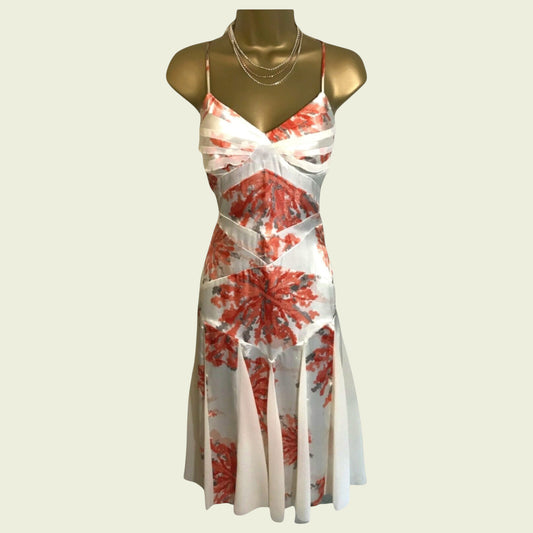 Floral dress on a mannequin against a plain background