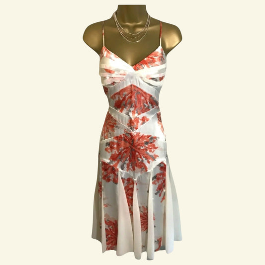 Amanda Wakeley Ivory & Peach Satin & Chiffon Summer Dress UK 8 US 4 EU 36 - Timelessfashions