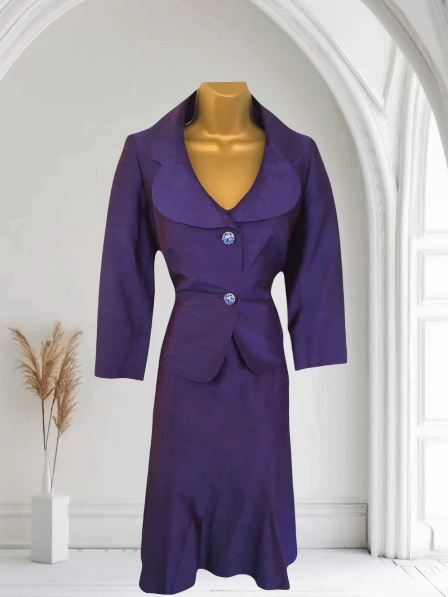 Paule Vasseur Purple Silk Special Occasion Outfit UK 10 US 6 EU 38 Timeless Fashions