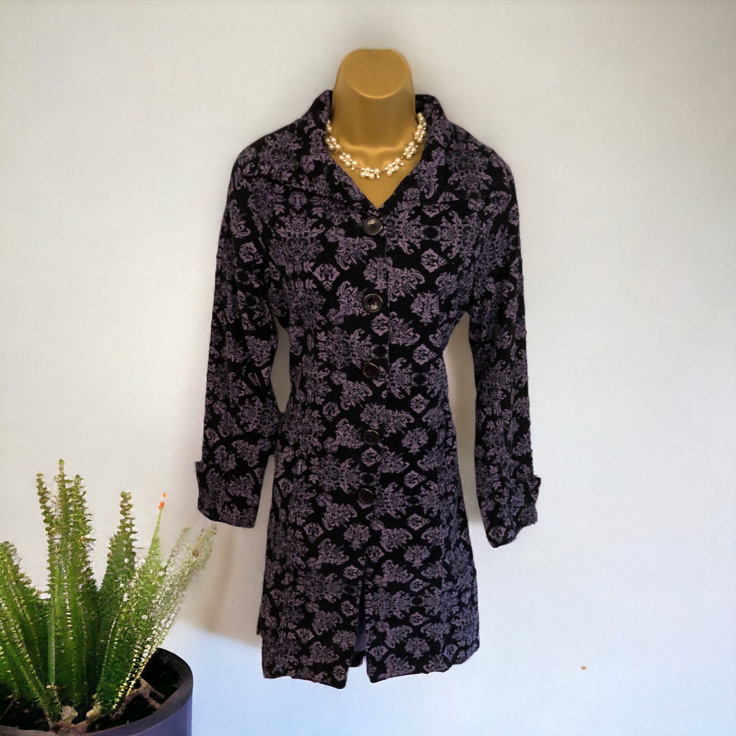 Amari Women's Purple & Black Needle Cord Lightweight Coat UK 12 US 8 EU 40 Timeless Fashions