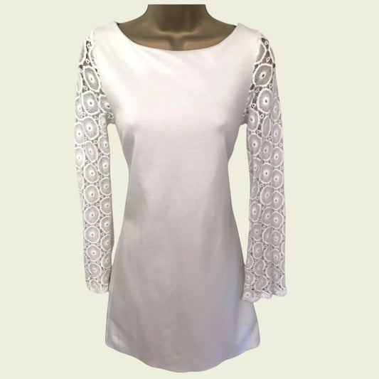 Philosophy White Ladies Lace Sleeve Dress UK 8 US 4 EU 36 - Timelessfashions