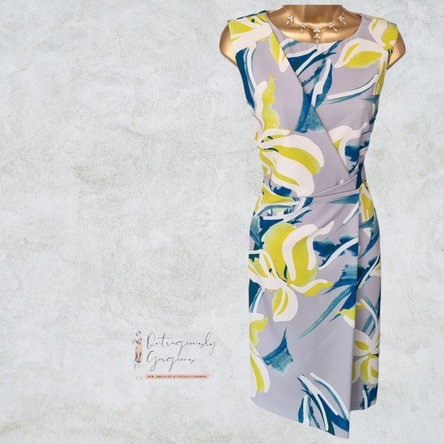 Michaela Louisa Grey, Multicolour Sleeveless Floral Print Shift Dress UK 12 US 8 EU 40 Timeless Fashions