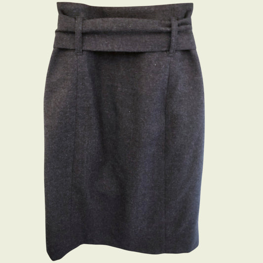 Dark gray skirt with a belt on a beige background