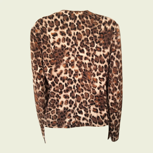 Caroline Charles London Vintage Leopard Print Jacket and Scarf UK 16 US 12 EU 44 - Timelessfashions