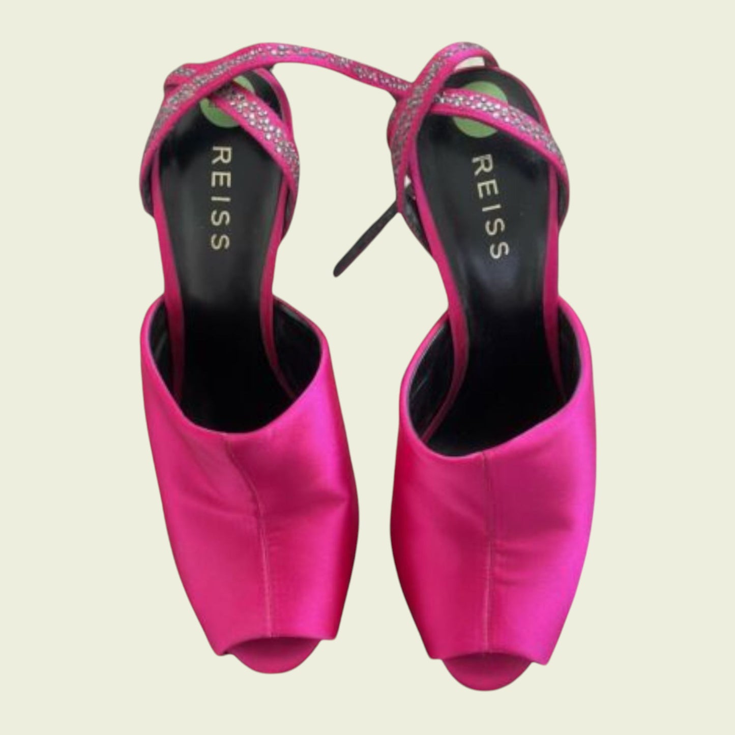 Reiss Ladies Fuschia Pink Satin Stiletto Crystal Peep Toe Shoes UK 6