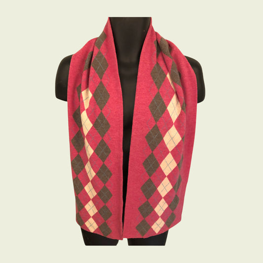 Crew Clothing Co Men's Pink Argyle Lambswool Scarf