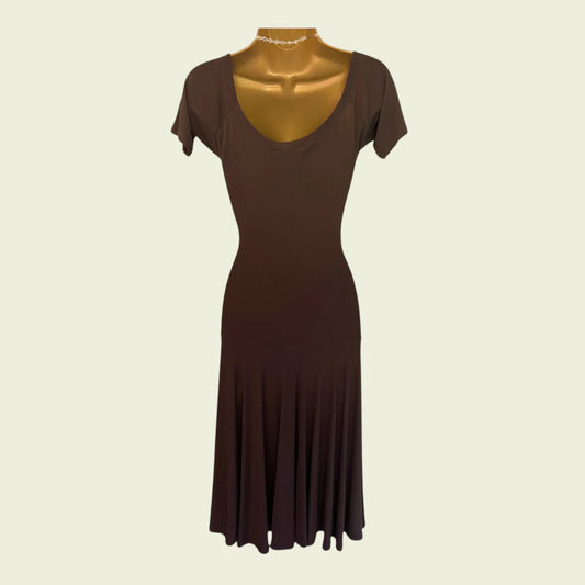 Isabel de Pedro Brown Drop Waist Short Sleeve Slip Dress UK 12 US 8 EU 40 - Timelessfashions