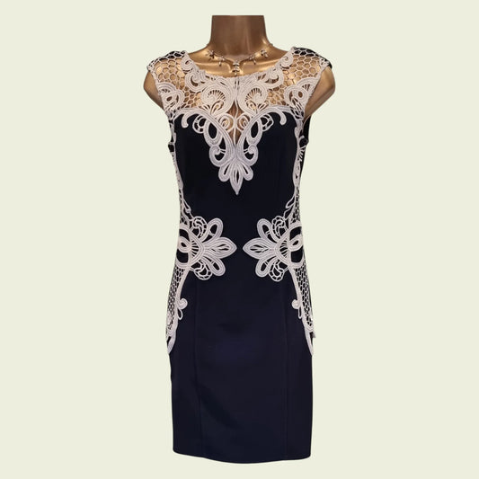 Lipsy London Womens Navy & White Cornelli Lace Trim Bodycon Dress UK 8 US 4 EU 36 - Timelessfashions