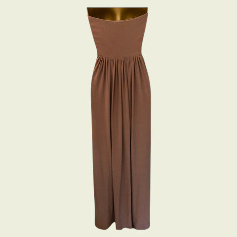 Brown strapless dress on a beige background