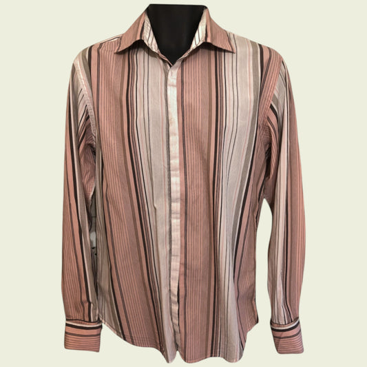 Striped shirt on a mannequin against a beige background