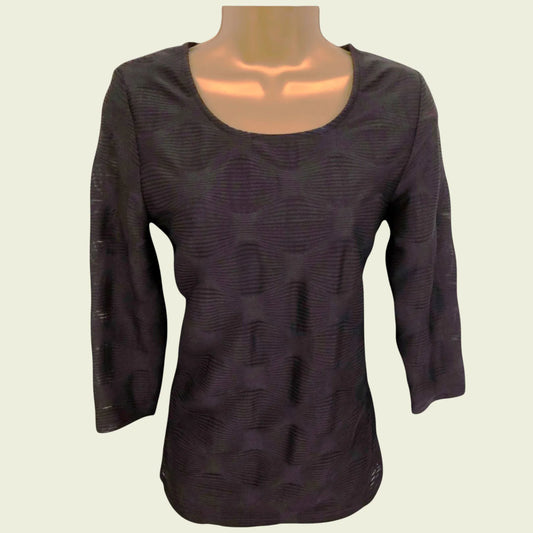 Libra Navy Textured 3/4 Sleeve Top UK 10 US 6 EU 38 - Timelessfashions