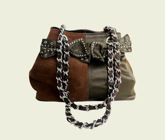 Beverly Feldman for Russell & Bromley Vintage Brown Suede & Satin Handbag - Timelessfashions