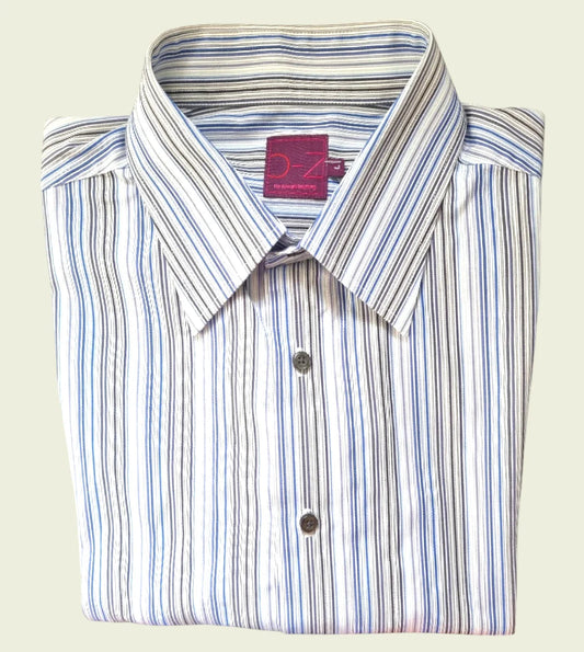 O-Z By Oswald Boateng Men's Short Sleeve Blue/Black & White Stripe Shirt Size L - Timelessfashions