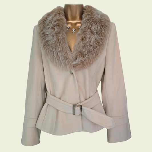 Autograph Womens Beige Fur Trimmed Jacket UK 16 US 12 EU 44 - Timelessfashions