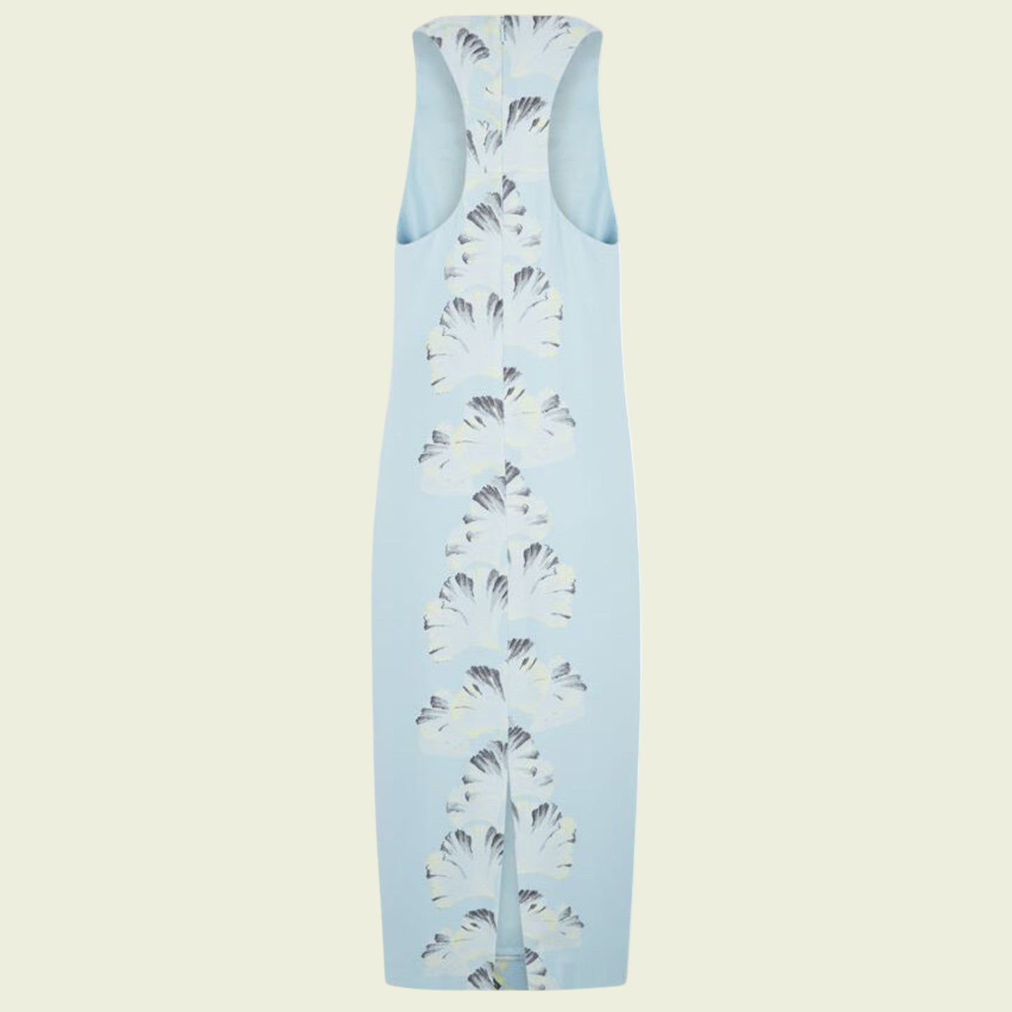 Light blue dress with floral pattern on a beige background