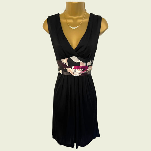 Ted Baker Black Silky Floral Tie Fit & Flare Dress UK 8 US 4 EU 36 - Timelessfashions