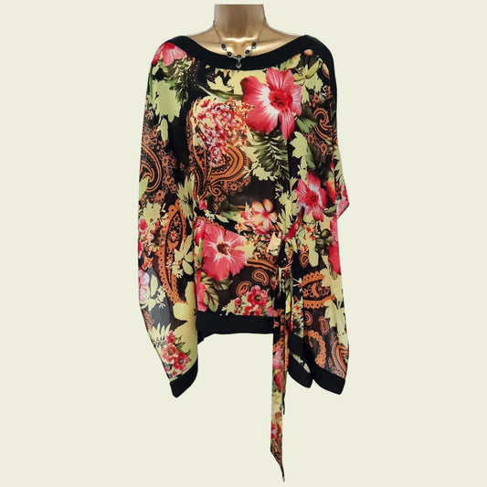 Star By Julien Macdonald Womens Floral Chiffon Kaftan Top UK 14 US 10 EU 42 - Timelessfashions