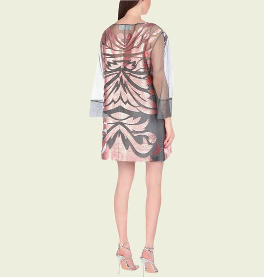 Alberta Ferretti Metallic Copper & Grey Sheer Organza Silk Dress UK 8 US 4 EU 36 - Timelessfashions