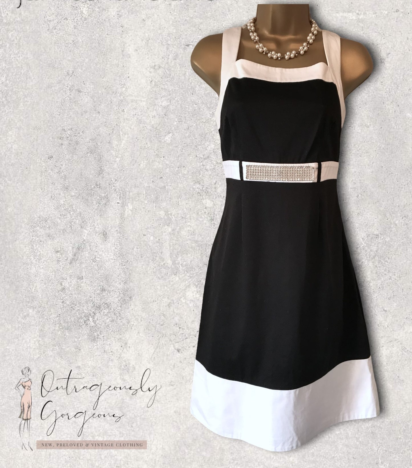 James Lakeland Black & White Diamante Cotton Dress UK 10 US 6 EU 38 Timeless Fashions