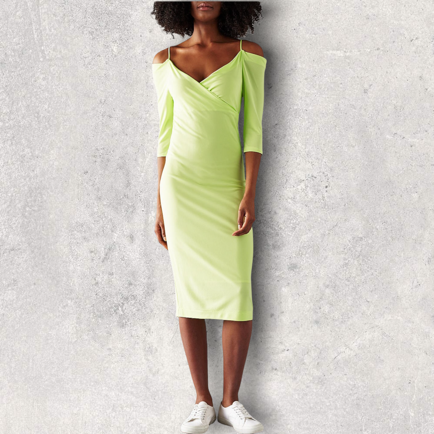St Studio Lime Off Shoulder Strap Dress Size M UK 8 US 4 EU 36 Timeless Fashions