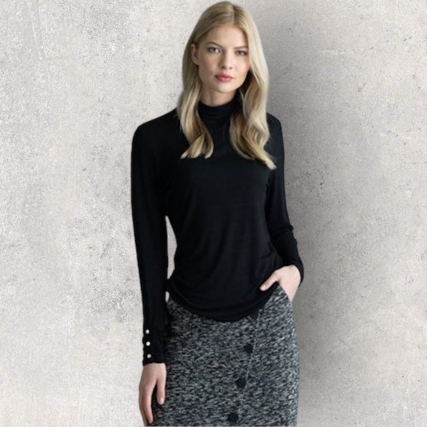 Marble Black Turtle Neck Long Sleeve Top Jumper UK 16 US 12 EU 44 Timeless Fashions