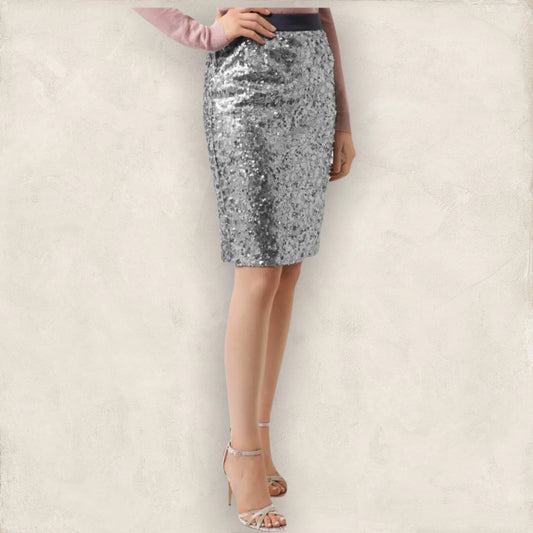 Fenn Wright Manson Caroline Skirt, Silver/Grey Sequin UK 18 US 14 EU 46 - Timelessfashions