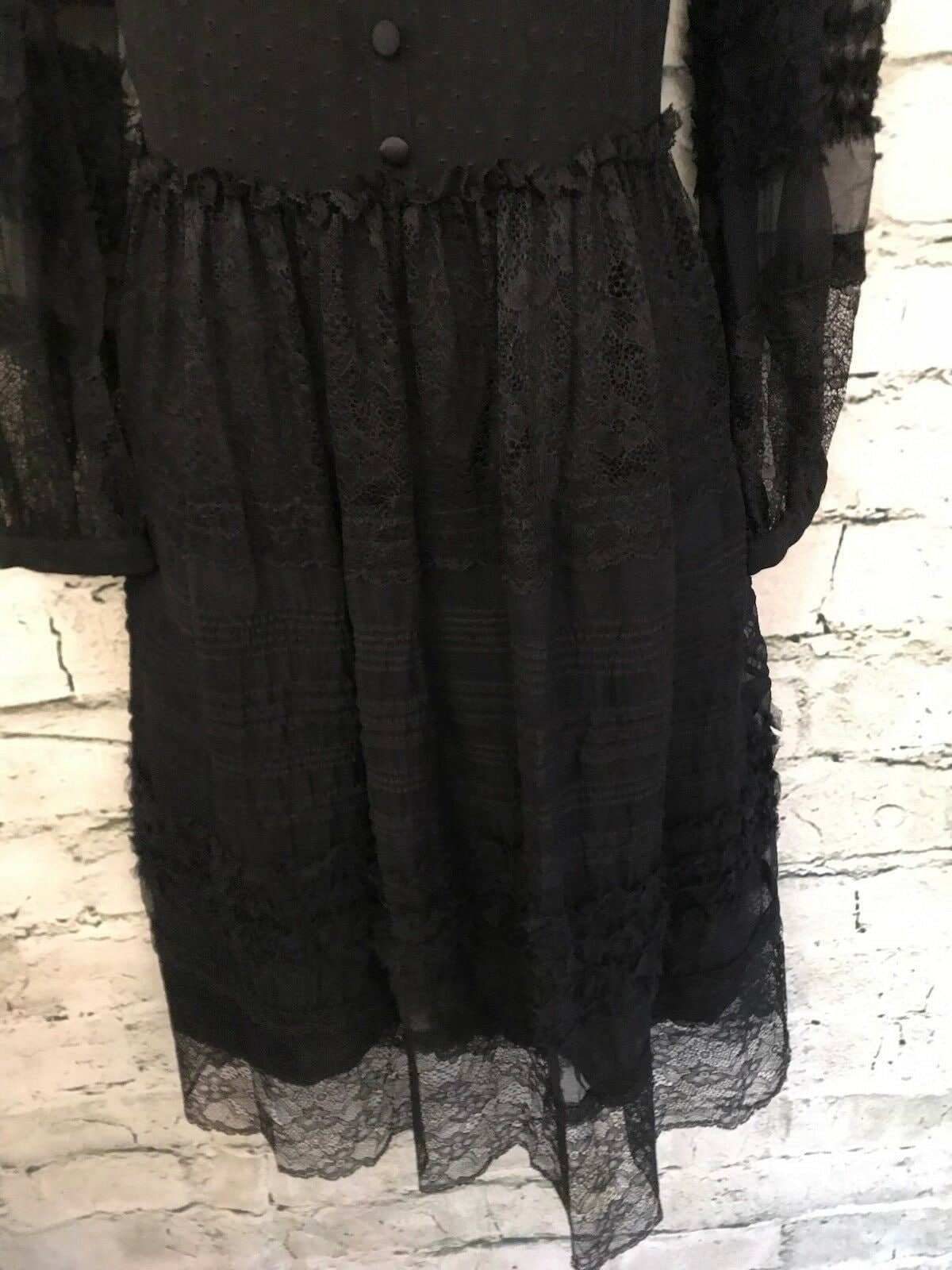 Derek Lam Black Long Sleeve Silk & Lace Dress UK 10 US 6 EU 38 Timeless Fashions