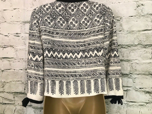 Marcelino Black & White Linen Jacket UK 12 US 8 EU 40 Timeless Fashions