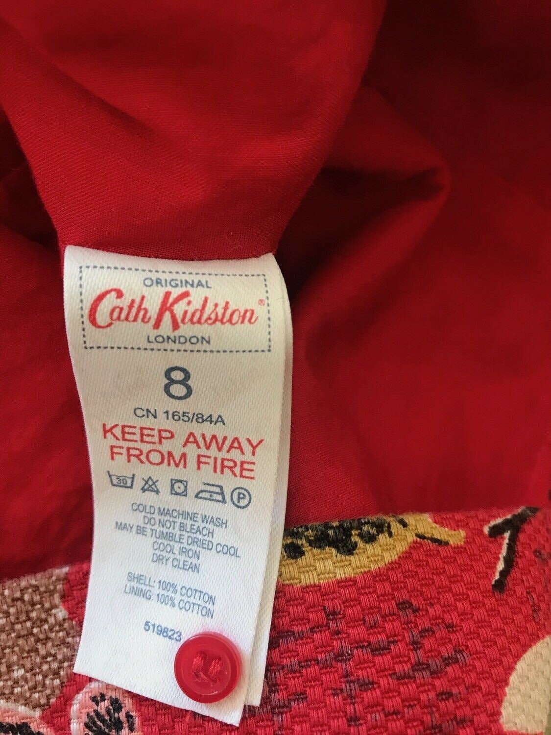 Cath Kidston Women's Red Leaf Print Cotton Dress UK 8 US 4 EU 36 Timeless Fashions