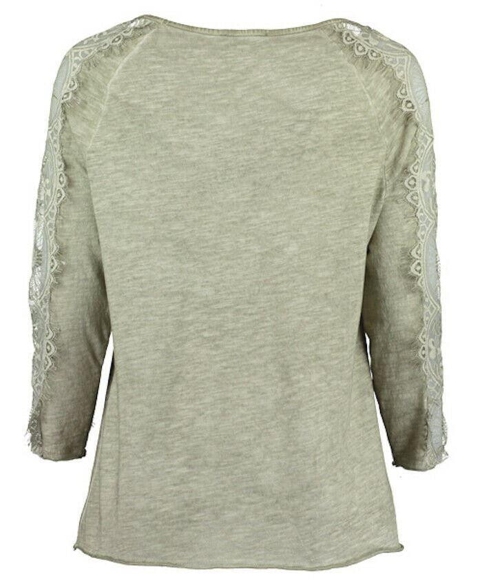 Pomodoro Khaki V-Neck Lace Top UK 18/20 US 14/16 EU 46/48 Timeless Fashions