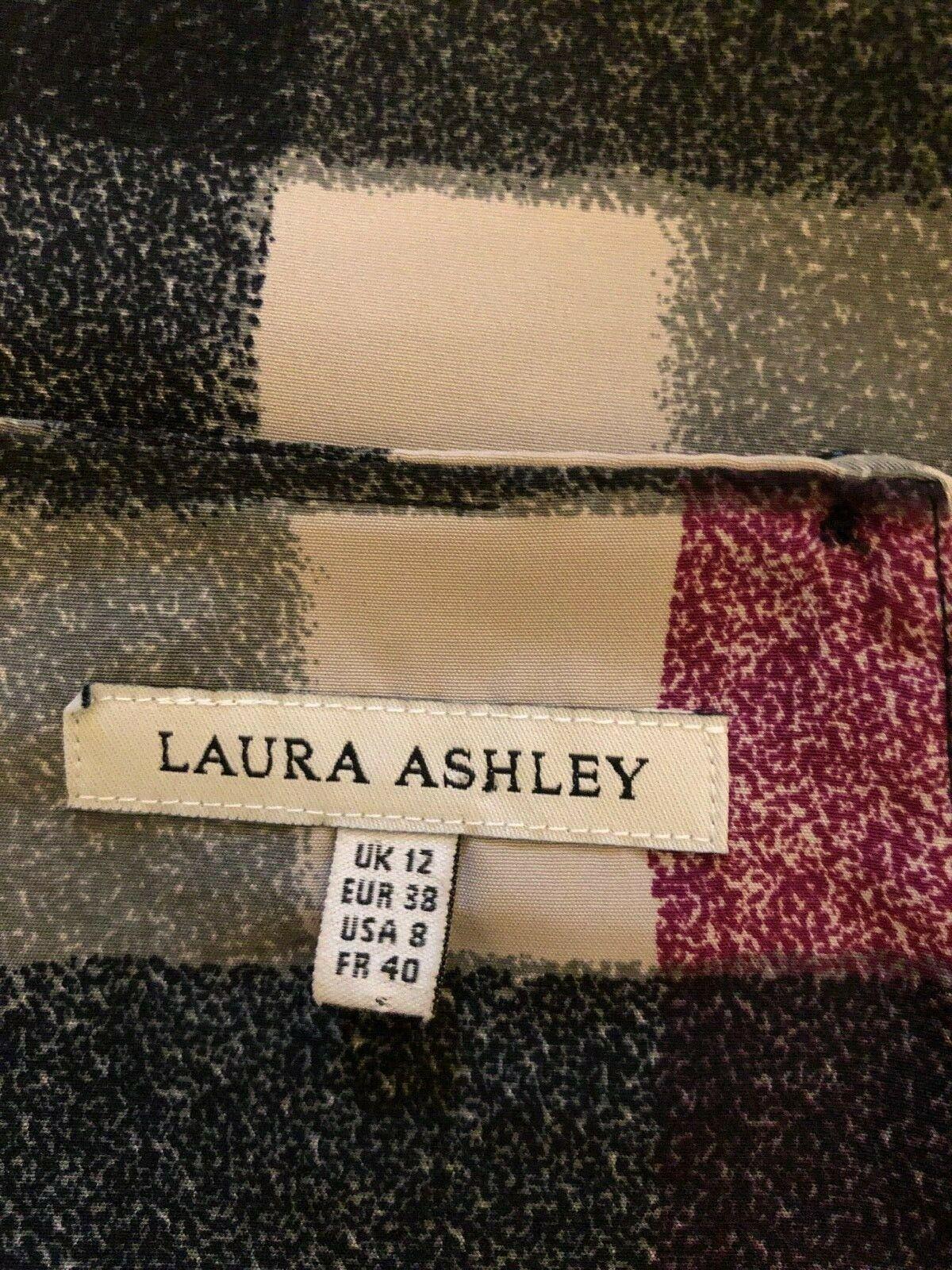 Laura Ashley Abstract Check Cropped Smock Top UK 12 US 8 EU 40 - Timelessfashions