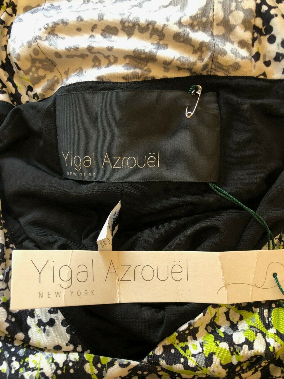 Yigal Azrouel Black, Ivory & Lime Green Silk Maxi Dress UK 8 US 4 EU 36 Timeless Fashions