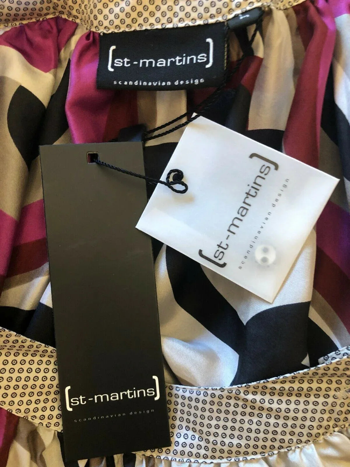 St-Martins Womens Grey & Pink Cap Sleeve Belted Silk Top Size M UK 12 US 8 EU 40 BNWT RRP £45.00 - Timelessfashions