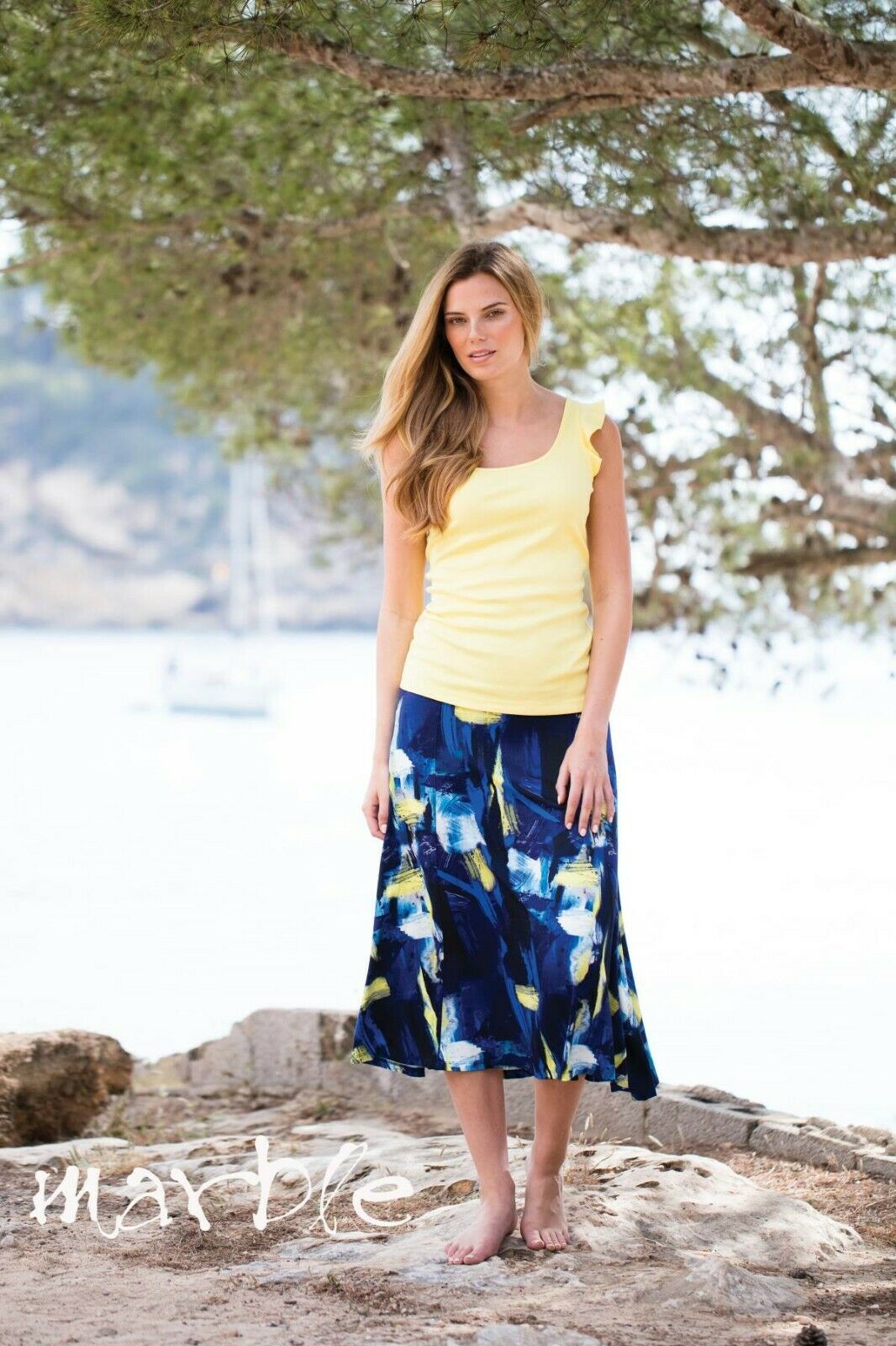 Marble Multi Blue & Yellow Skirt UK 10 US 6 EU 38 Timeless Fashions