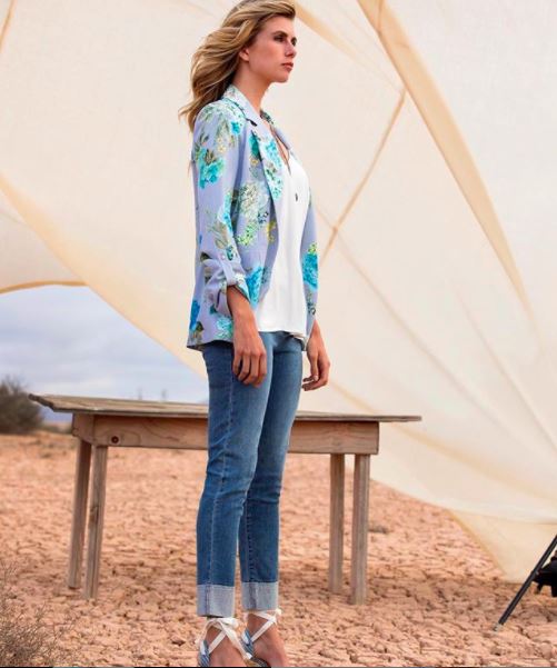 Marie Mero Blue Floral Illusion Jacket Blazer UK 10 US 6 It 42 Timeless Fashions