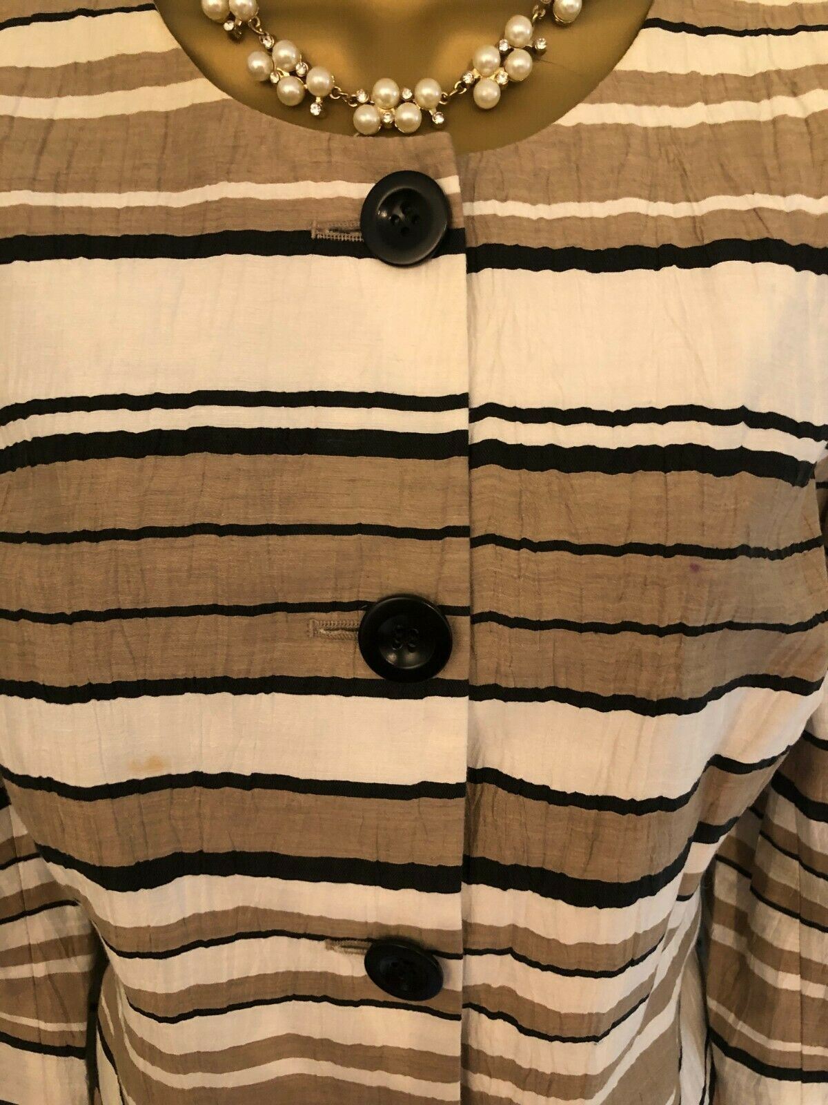 Viyella Mocha, Cream & Black Linen Mix Box Jacket UK 12 US 8 EU 40 Timeless Fashions