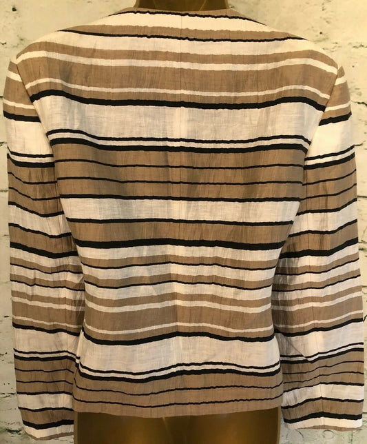 Viyella Mocha, Cream & Black Linen Mix Box Jacket UK 12 US 8 EU 40 - Timelessfashions