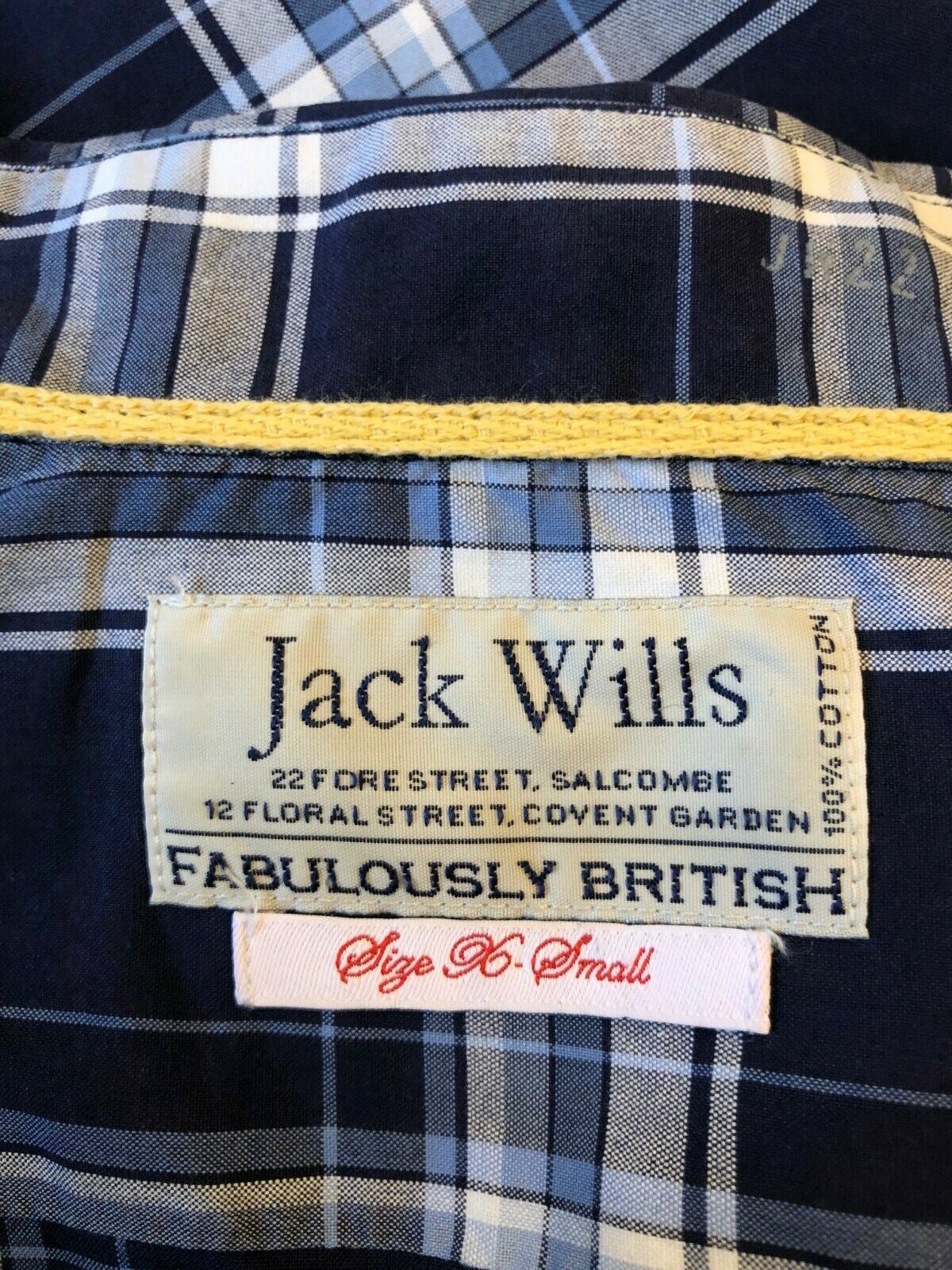 Jack Wills Men's Blue & White Check Cotton Long Sleeve Shirt Size XS Timeless Fashions