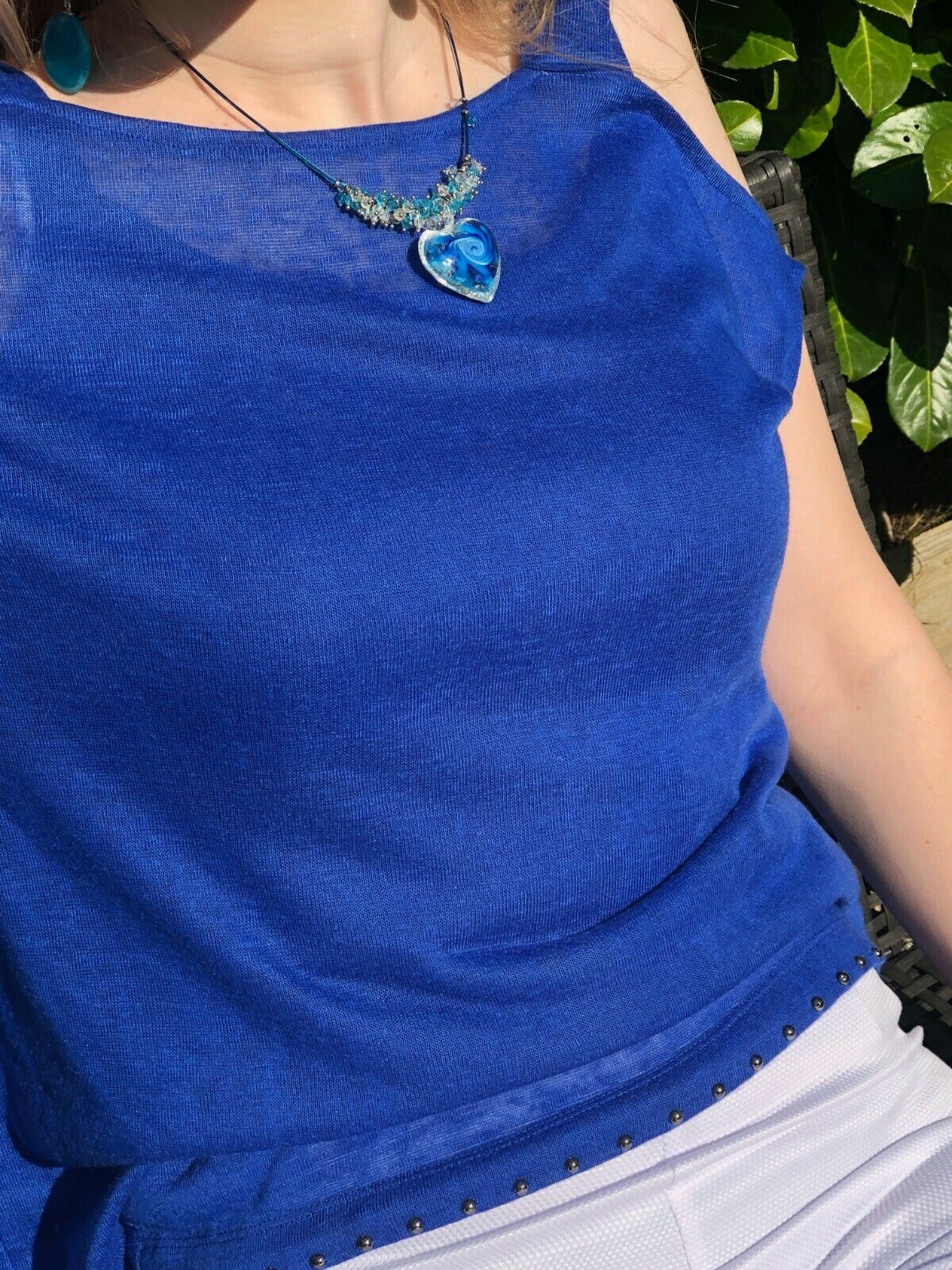 Marble Blue Cold Shoulder Fine Knit Double Layer Top UK 16 US 12 EU 44 Timeless Fashions