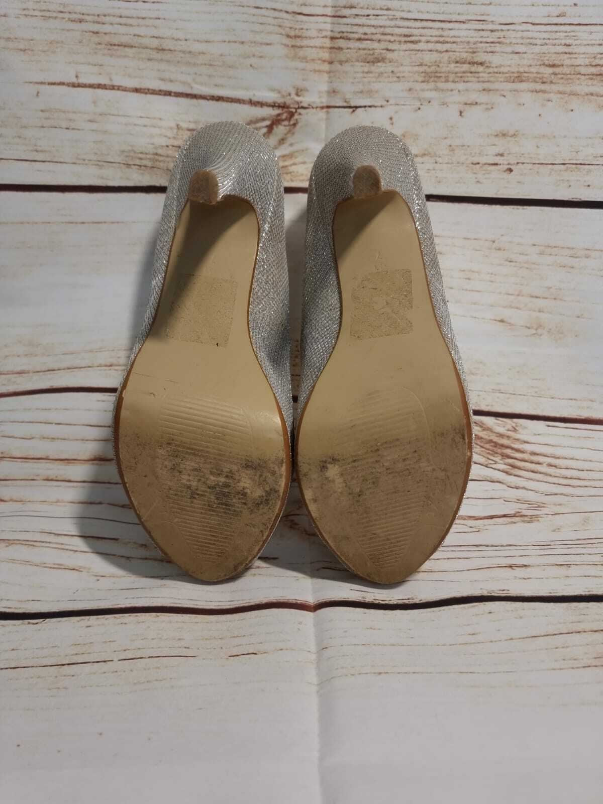 Next Pale Gold Glitter Wide Fit, Peep Toe, Platform Court Shoes Heels UK 7 EU 41 Timeless Fashions