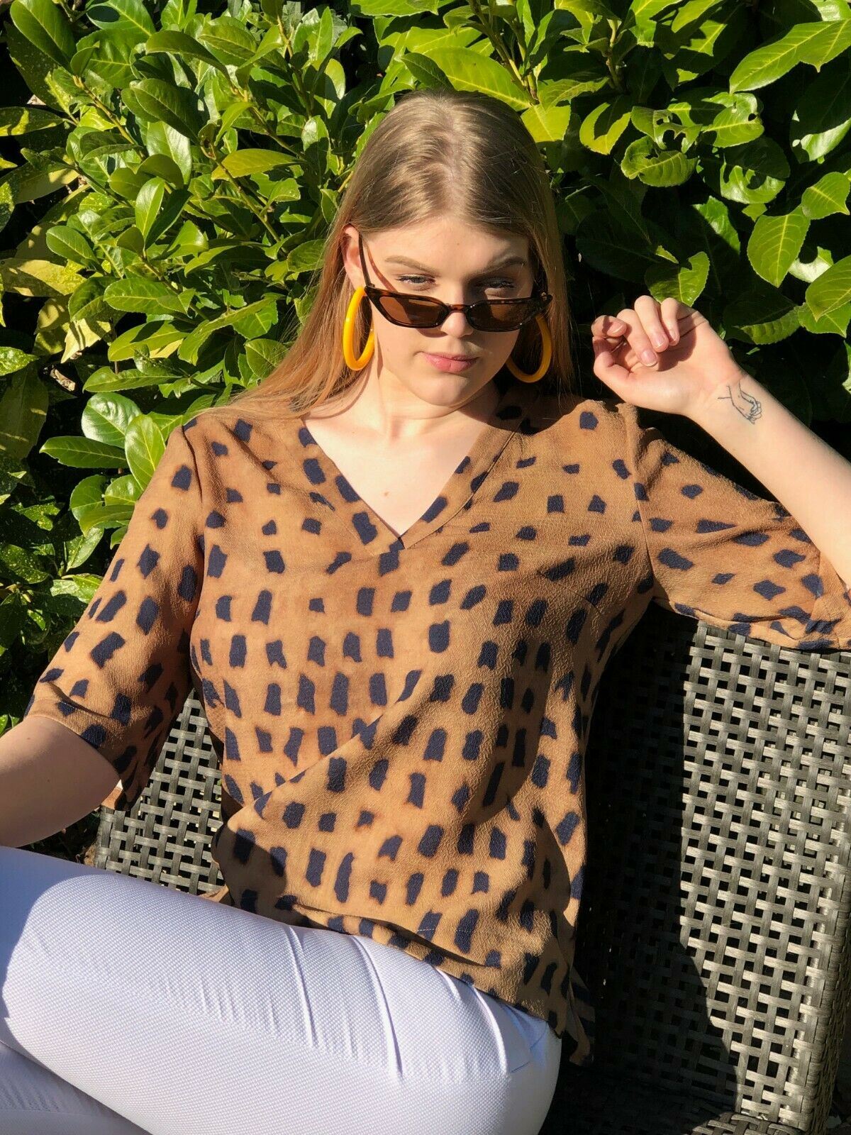 Marie Mero Brown Animal Print Short Sleeve Top UK 10 US 6 EU 38 Timeless Fashions