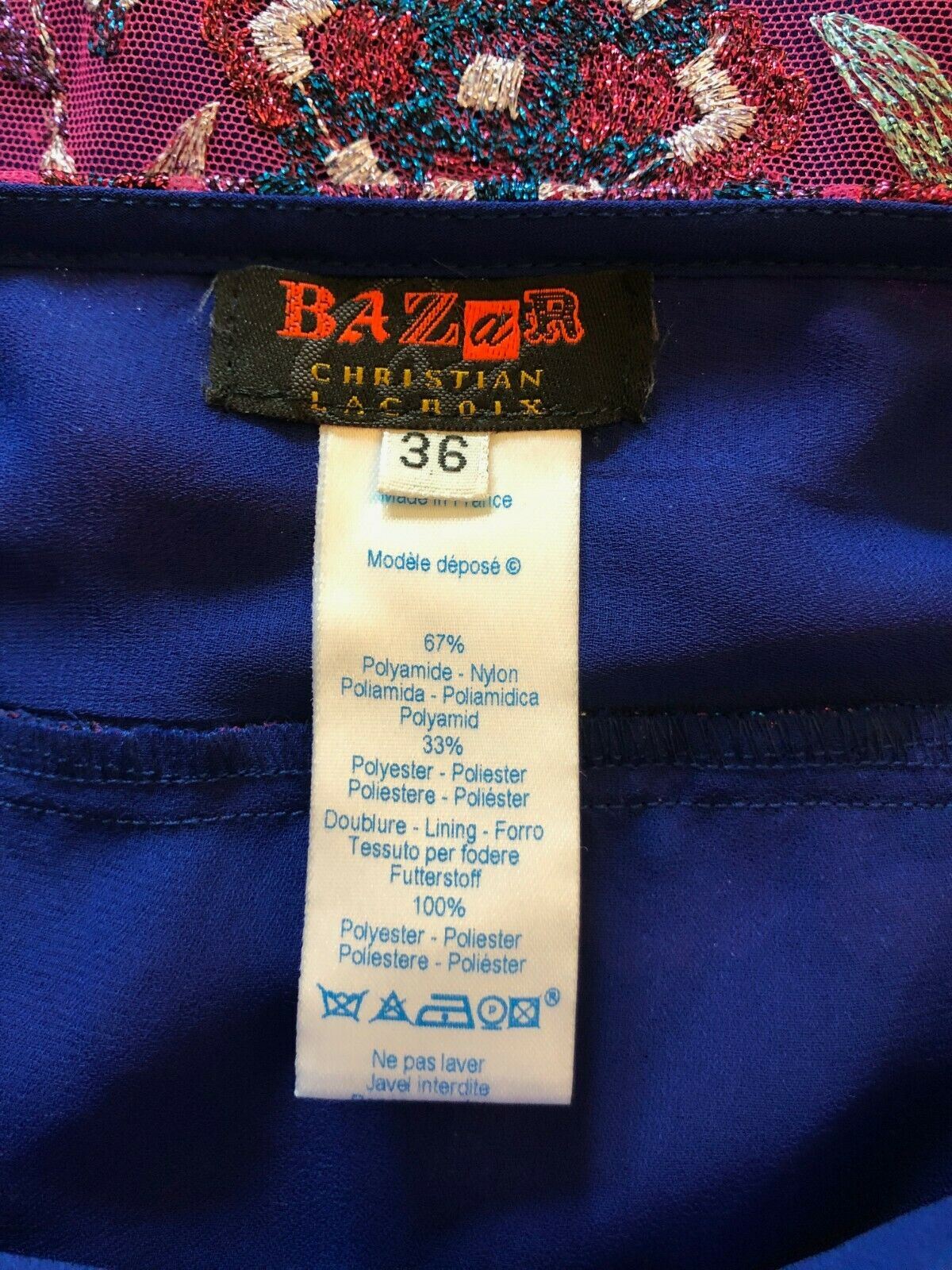 Bazar Christian Lacroix Vintage Purple Embroidered Mini Skirt UK 8 US 4 EU 34 Timeless Fashions