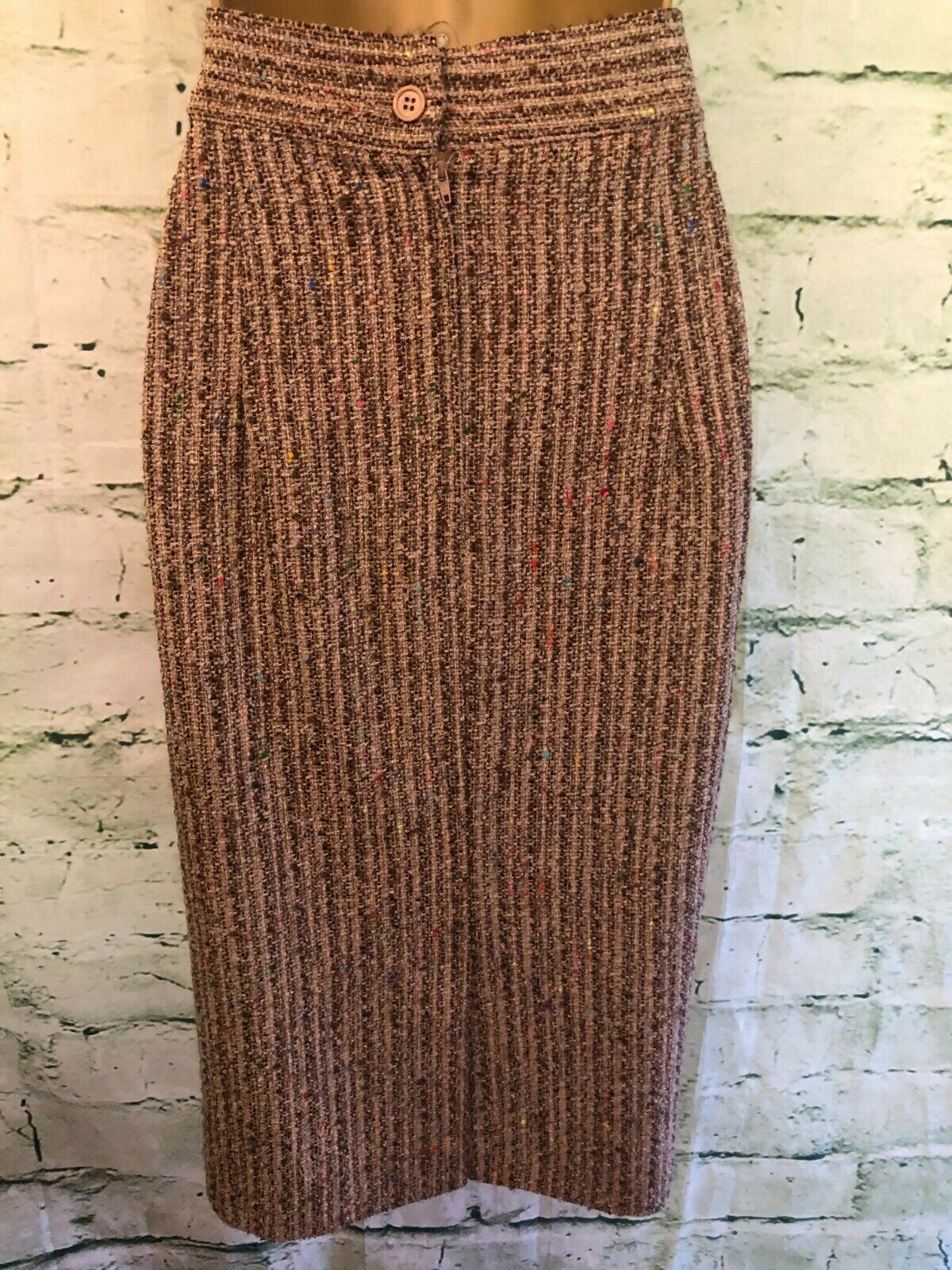 Gai Mattiolo Brown Fleck Tweed Wool Pencil Skirt UK 16 US 12 EU 44 IT 48 Timeless Fashions
