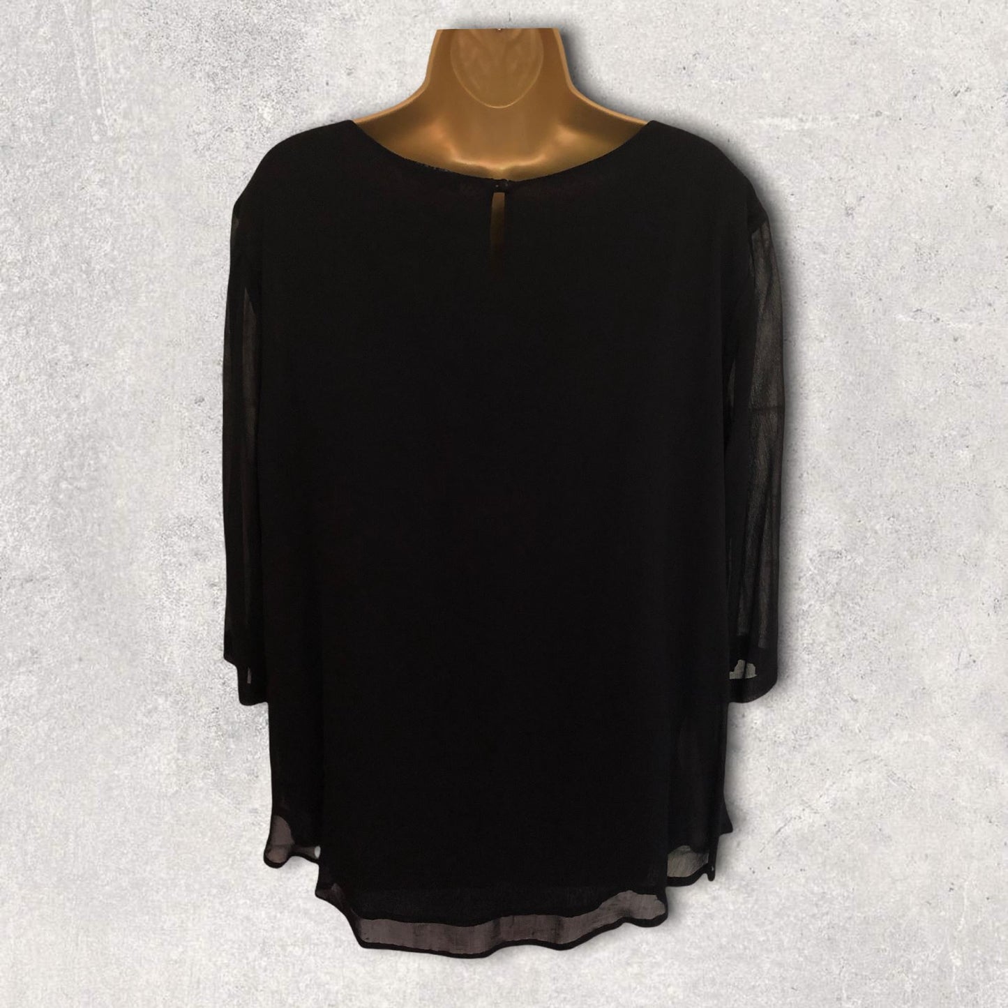 Pomodoro Black Chiffon Embroidered Floral Top UK 18 US 14 EU 46 Timeless Fashions