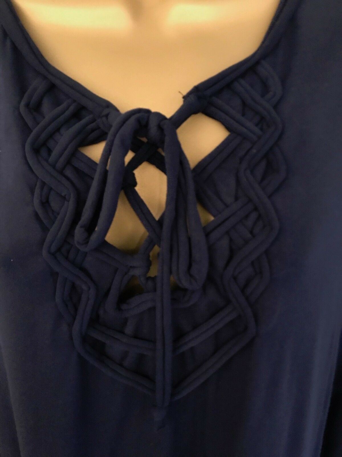 Max Studio Navy Jersey Tie Neck Long Sleeve Top Size L UK 12 US 8 EU 40 Timeless Fashions