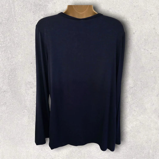 Max Studio Navy Jersey Tie Neck Long Sleeve Top Size L UK 12 US 8 EU 40 - Timelessfashions
