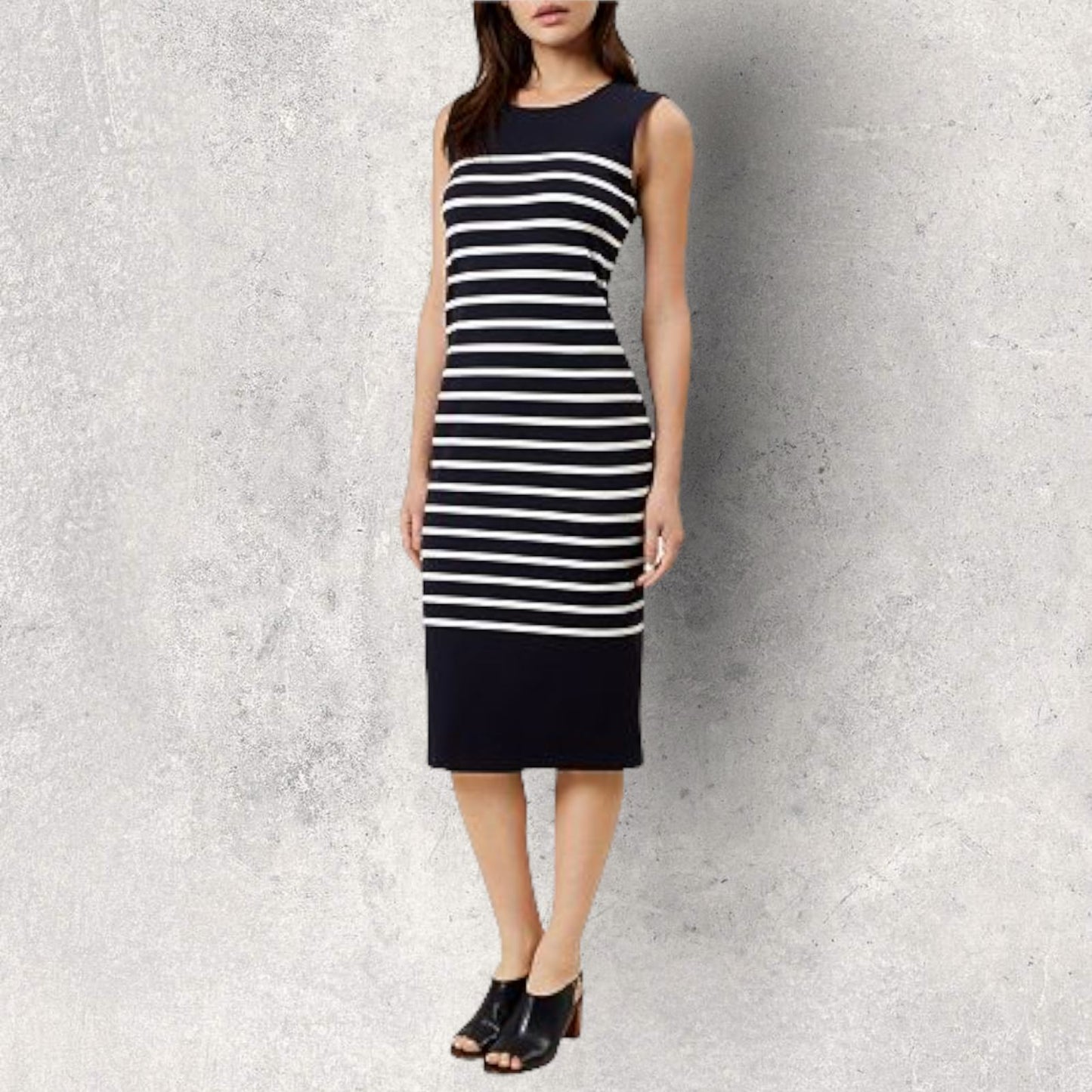 Hobbs Hollie Breton Sleeveless Stretch Dress, Navy/White UK 12 US 8 EU 40 Timeless Fashions