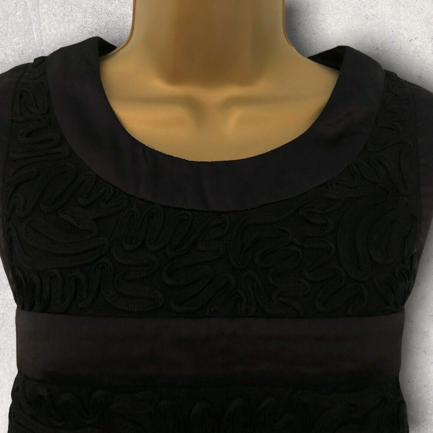 French Connection Black Satin & Tapework Sleeveless Shift Dress UK 8 Timeless Fashions