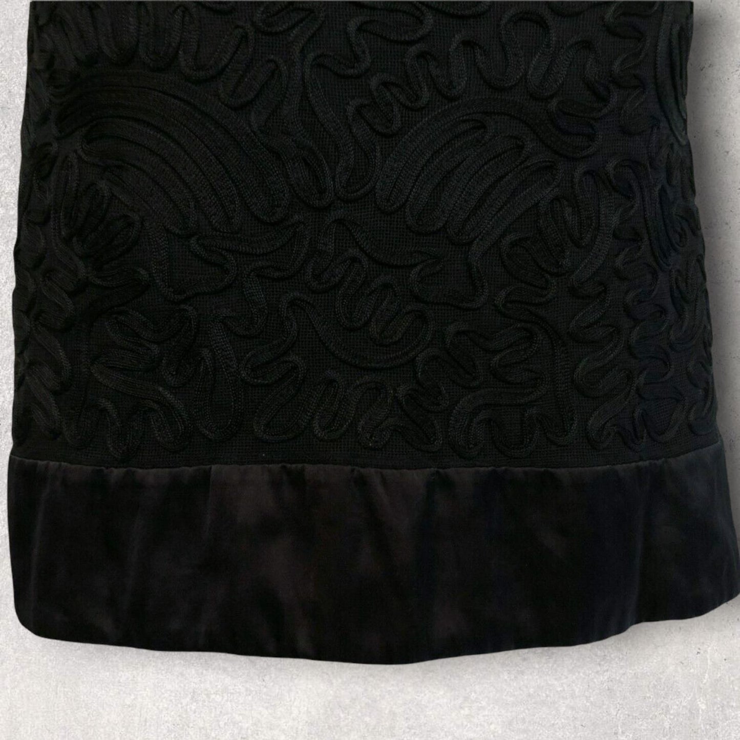 French Connection Black Satin & Tapework Sleeveless Shift Dress UK 8 Timeless Fashions