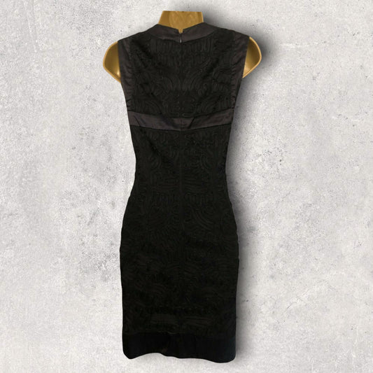 French Connection Black Satin & Tapework Sleeveless Shift Dress UK 8 Timeless Fashions